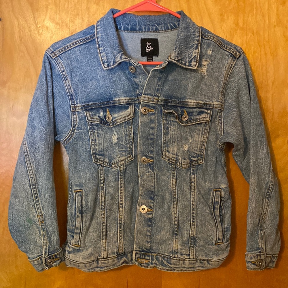 Girls Denim Art Class Jean Jacket Button Up Down Fall  Retro 80s 90s M 7/8